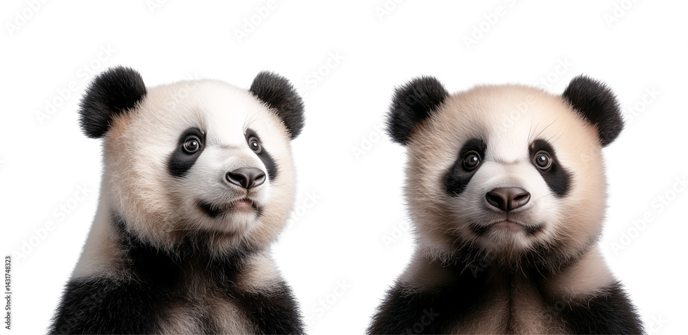 set of panda portrait isolated on a transparent background set of panda portrait isolated on a transparent background