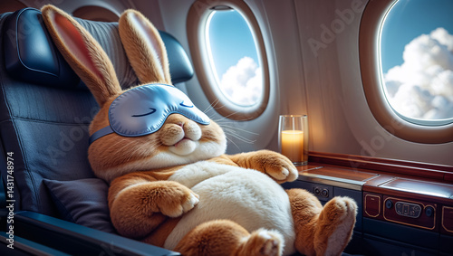 Obraz na płótnie cute cartoon rabbit sleeps with sleep mask on plane
w salonie