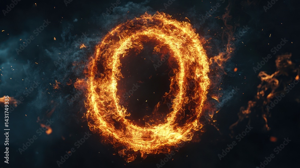 Fototapeta premium Fiery ring, abstract art, dark background, energy concept