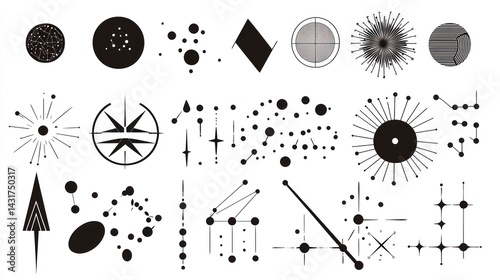 Abstract mid-century modern design elements; graphic design assets