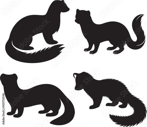 Four Silhouettes of Weasels or Ferrets