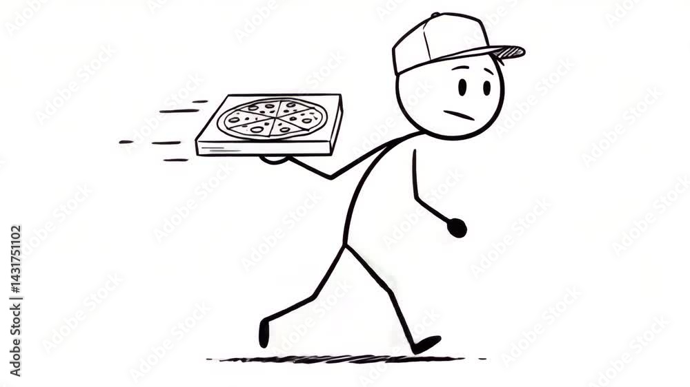 line figure character animation of a pizza delivery boy