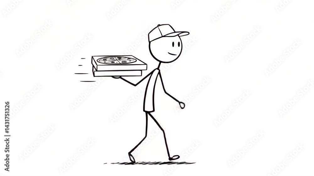 line figure character animation of a pizza delivery boy