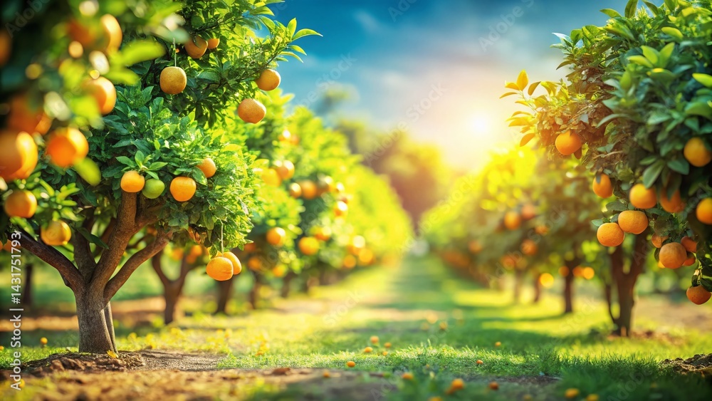 Fototapeta premium Miniature Grapefruit Orchard: Tilt-Shift Photography of Ripe Grapefruits