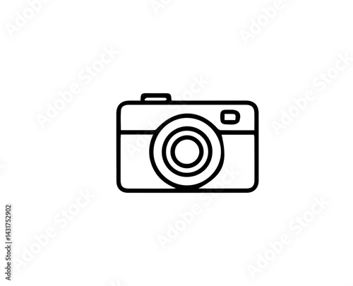 Outline Digital Camera Icon Vector Illustration. Simple black line art symbol of a photographic device for capturing pictures and photos. Technology equipment isolated on white background for photogra