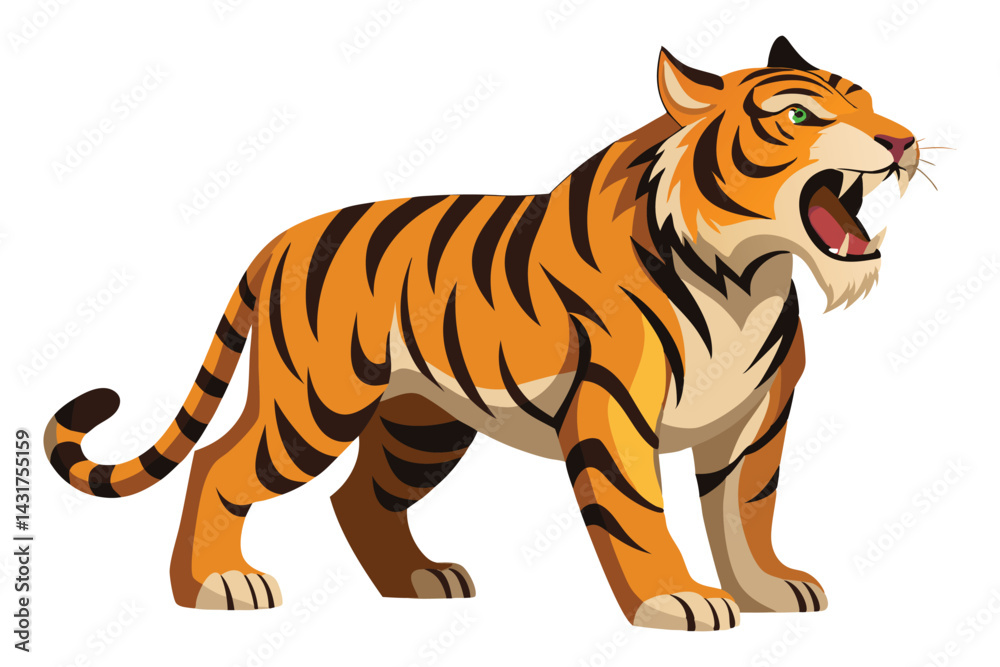 Obraz premium Wild Roaring Tiger Full Body Vector Illustration