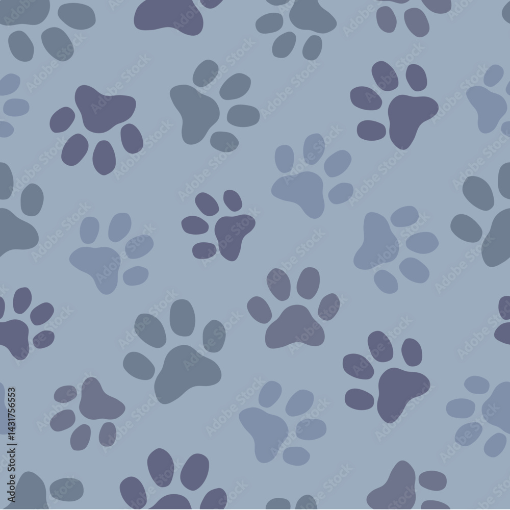 Paw Print Toss Repeat Pattern - Steel Blue Paw Print Toss Repeat Pattern - Steel Blue