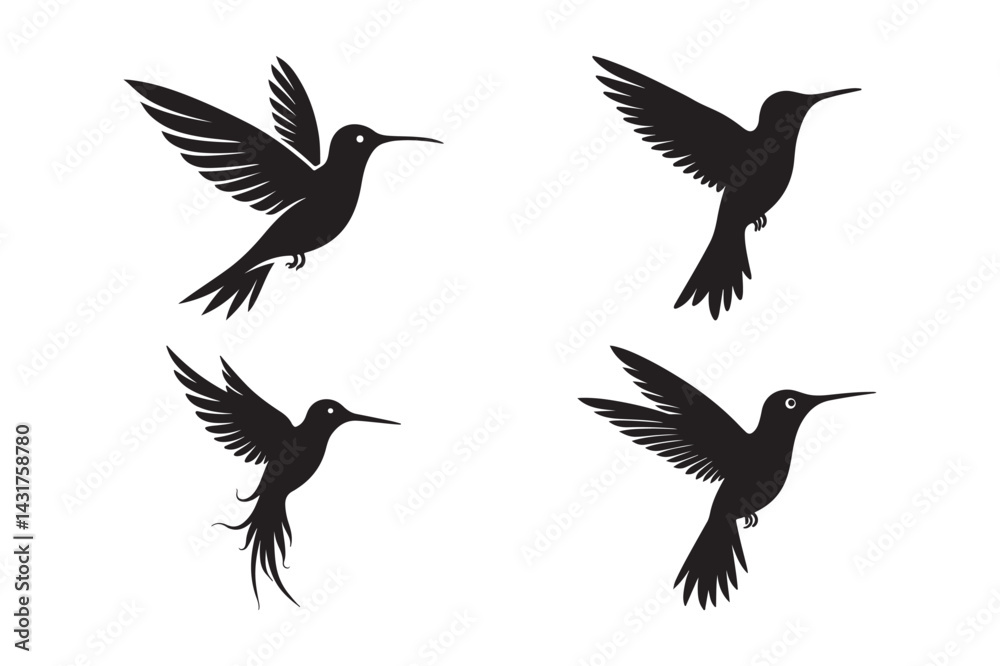 Obraz premium Hummingbird Silhouette Vector Art Elegant Flying Bird Clipart Collection