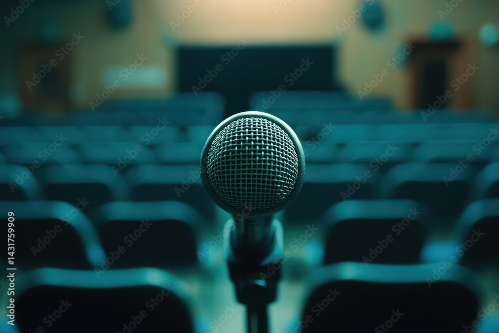 Microphone ready in empty conference room Microphone ready in empty conference room