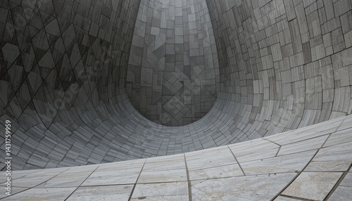 Exploring the unique architecture of a curved stone interior modern design urban setting 360-degree perspective artistic concept photo
