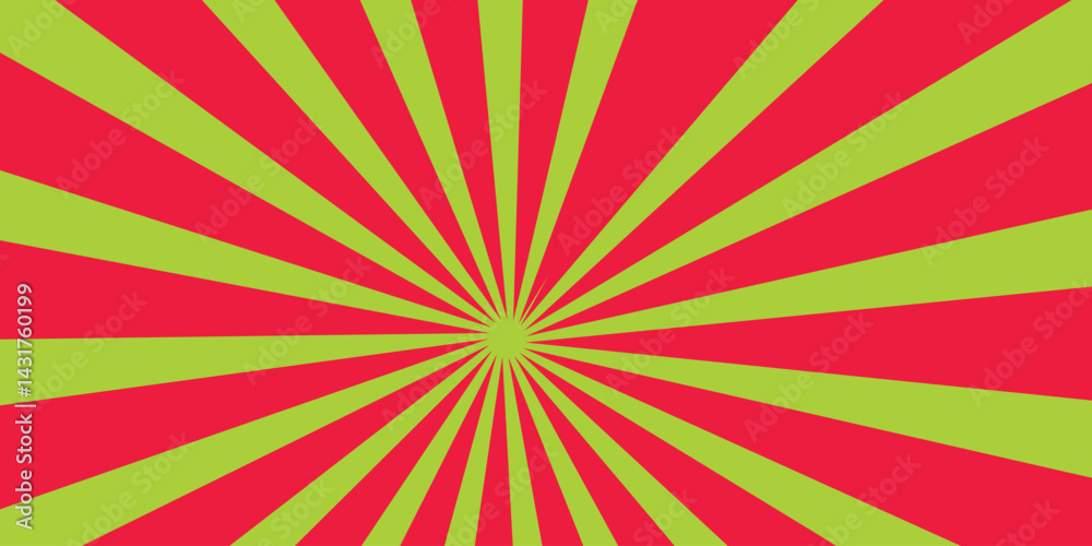 Obraz premium Square retro background with rays. Christmas background with red and green stripes.
