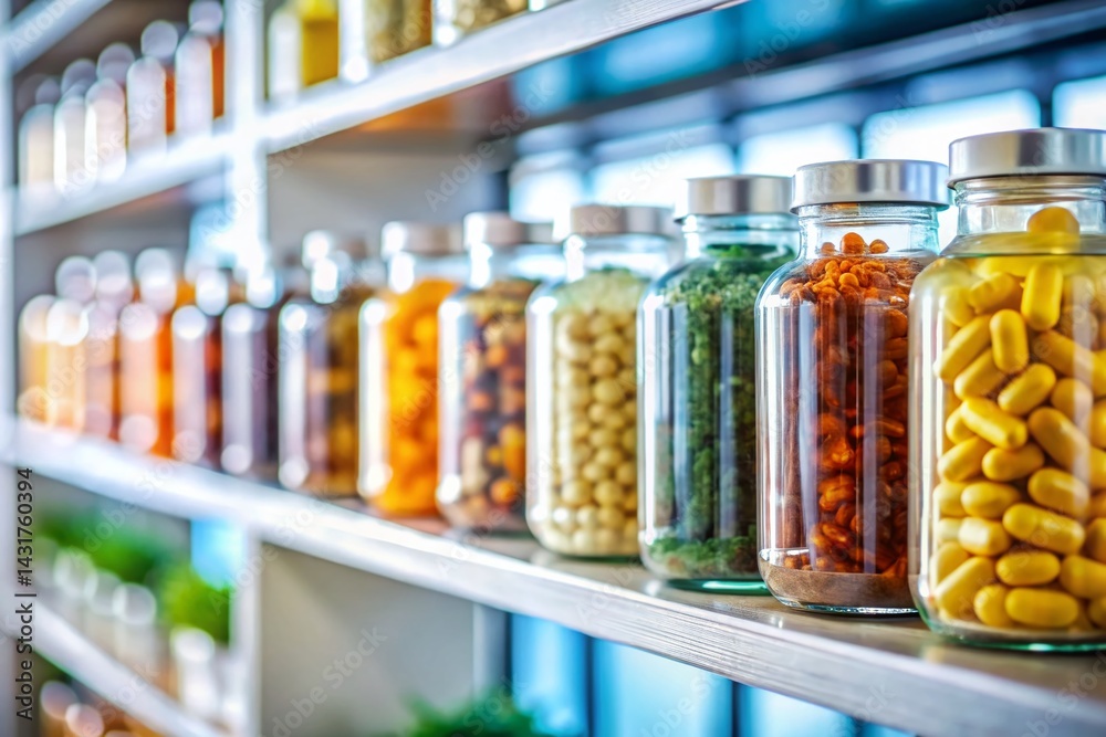 Minimalist Close-up: Vitamin Supplements on Store Shelf
