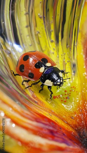 Obraz na płótnie A close up of a ladybug on a vibrant flower petal, showcasing nature s intricate beauty and harmony w salonie