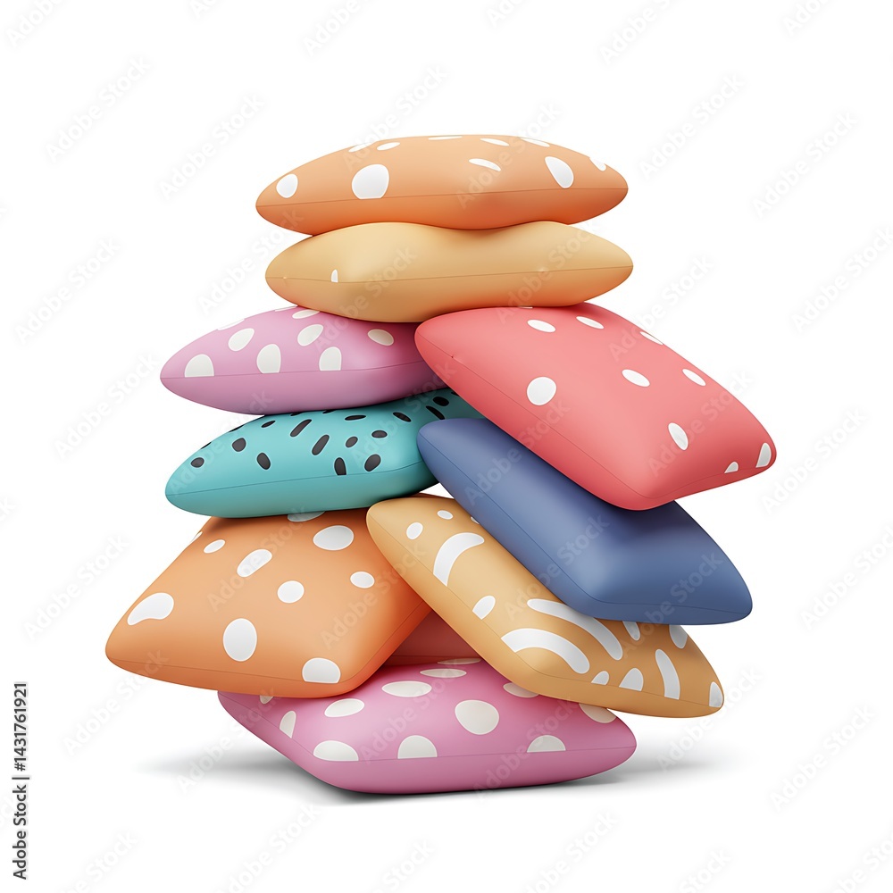 3D stack of colorful cartoon pillows 3D stack of colorful cartoon pillows