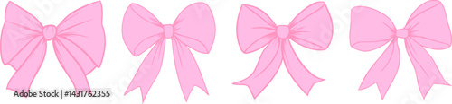 Set of pink flirty vintage satin bows.Y2k aesthetic ribbon, elegant accessory, pastel tie isolated on white background.