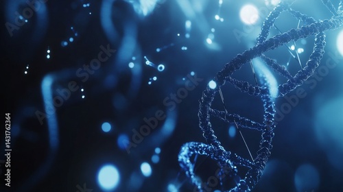 Obraz na płótnie Dna helix and genetic structures on a blue background symbolizing biotechnology and health w salonie