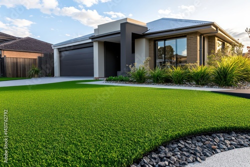 Modern Australian home with artificial grass lawn