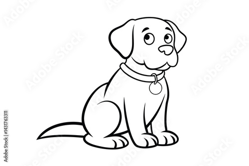 Cartoon dog line art sitting vector illustration puppy outline drawing pet clipart animal graphics domestic mammal design
