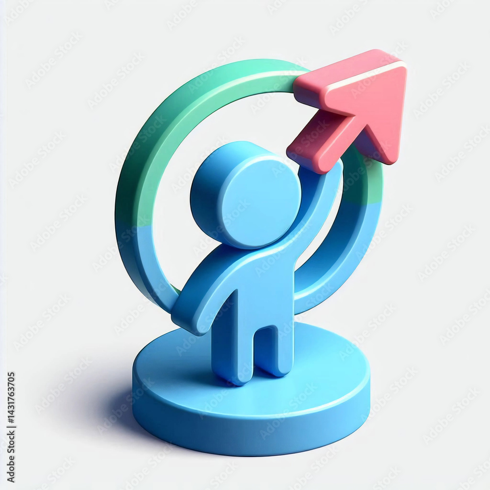 Minimal 3D toy-style achievement icon with three-tone plastic finish. Symbol of success, goal, or award, isolated on white background.