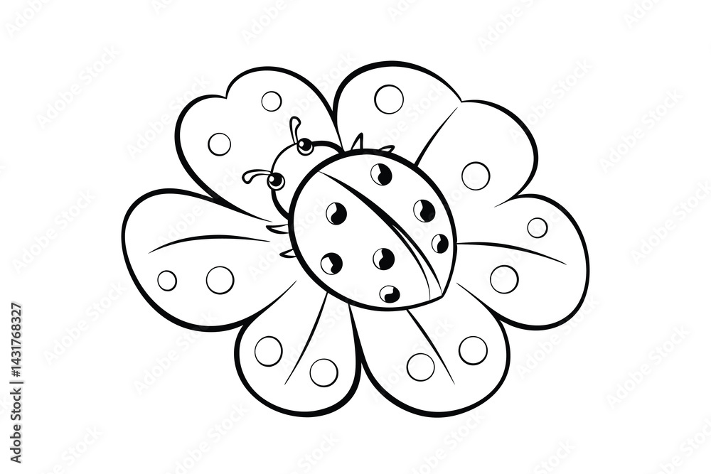 Cartoon ladybug on flower illustration vector line art coloring page isolated on white background spring theme Cartoon ladybug on flower illustration vector line art coloring page isolated on white background spring theme
