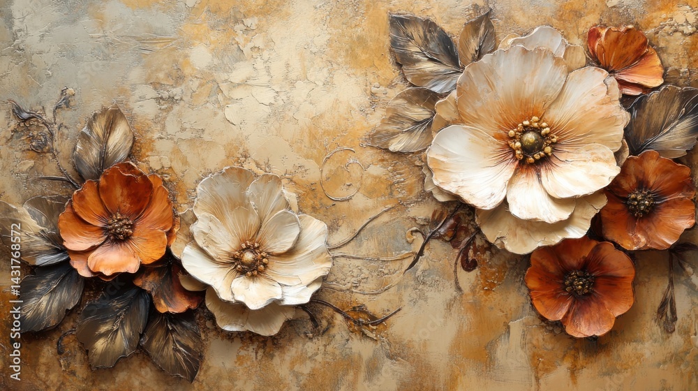Fototapeta premium Floral mail art beige background calm tone