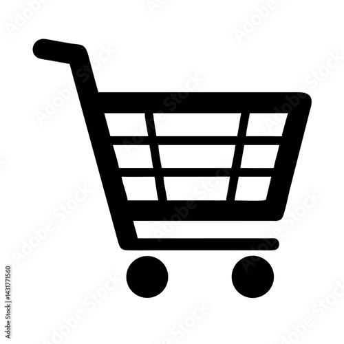 A vector shopping cart icon represents an online shop button for buying items, often used as a web symbol for e-commerce