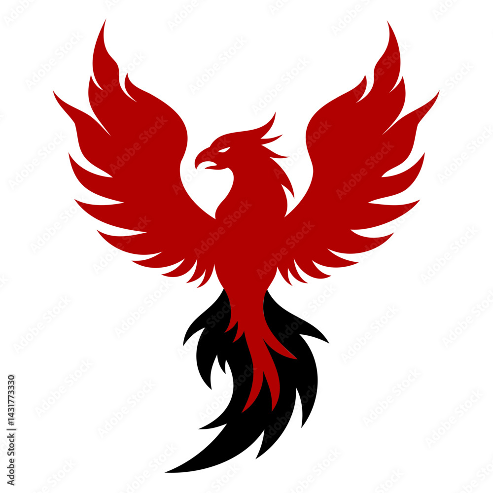 Obraz premium Rising Phoenix silhouette vector illustration on transparent background