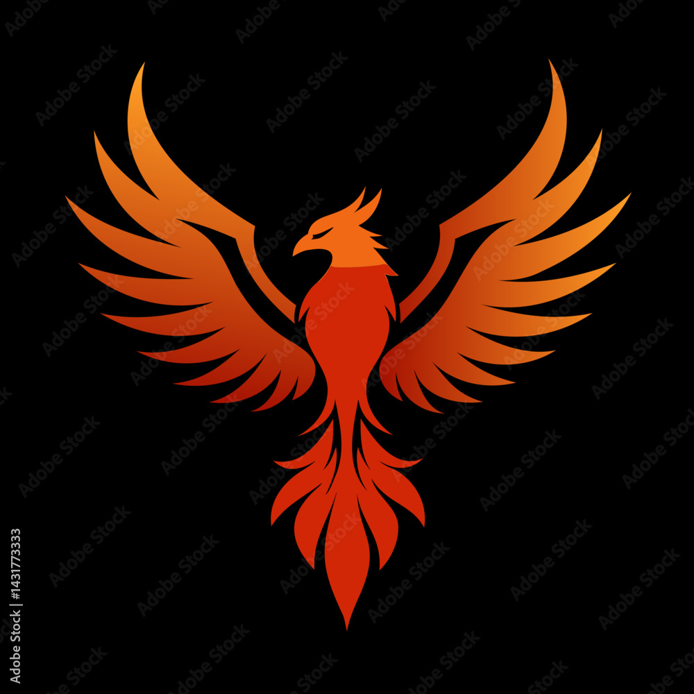 Fototapeta premium Rising Phoenix silhouette vector illustration on black background
