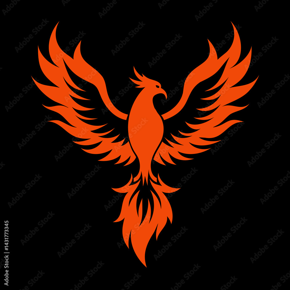 Obraz premium Rising Phoenix silhouette vector illustration on black background