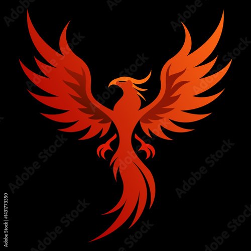 Rising Phoenix silhouette vector illustration on black background