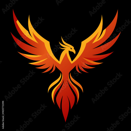 Rising Phoenix silhouette vector illustration on black background