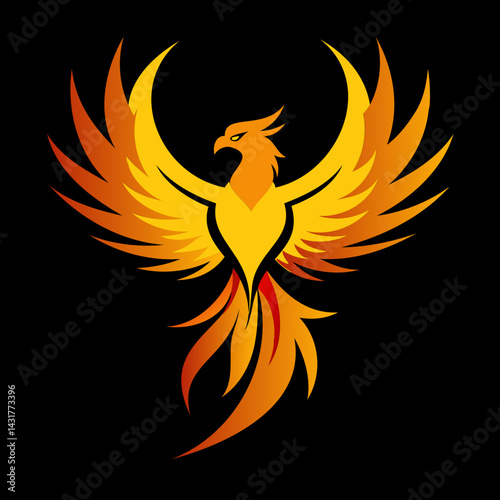 Rising Phoenix silhouette vector illustration on black background