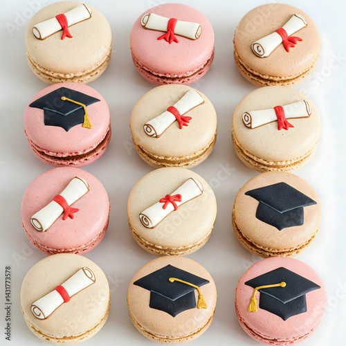 Graduation Macarons with Tiny Diploma Designs