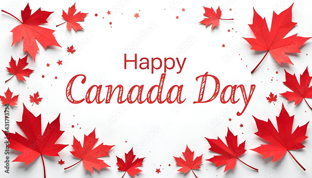 Happy Canada Day card on white background with paper cut maple leafs. Vector illustration.
Happy Canada Day card on white background with paper cut maple leafs. Vector illustration.