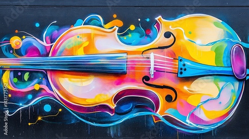 Vibrant graffiti violin mural