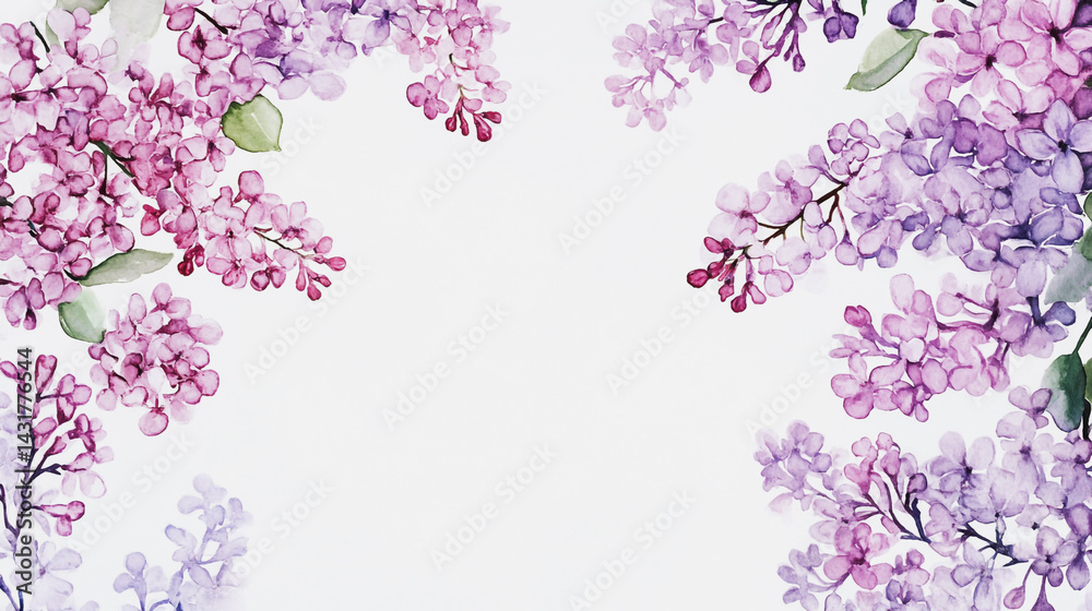 Obraz premium Elegant wedding invitation card background . Minimal hand painted watercolor Lilac flowers texture template background. Design for wedding, vip cover, poster, rsvp moderncard.Valentine's Day