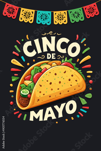 Cinco de Mayo taco illustration with festive decorations  