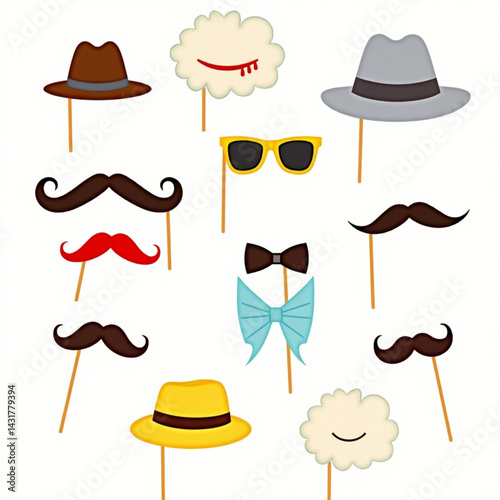 Vector illustration -Cute printable photo booth props to make your Father`s Day really happy
 on white background. EPS10
