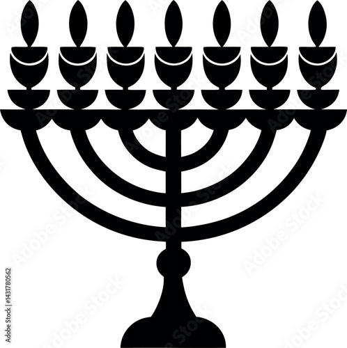 Menorah Silhouette in Black | Traditional Candle Holder Vector for Hanukkah, Religious & Cultural Design
