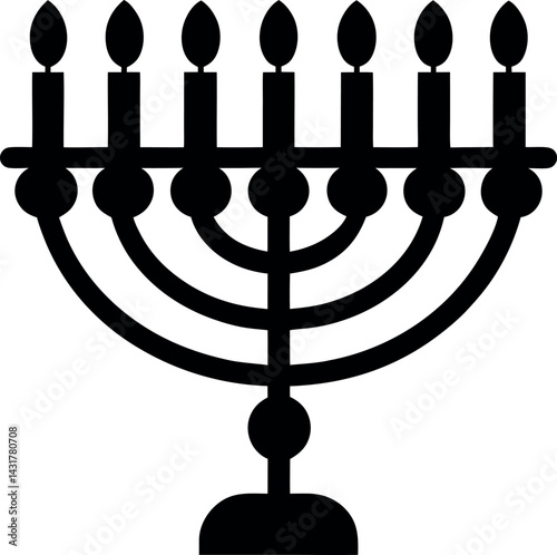 Menorah Silhouette in Black | Traditional Candle Holder Vector for Hanukkah, Religious & Cultural Design
