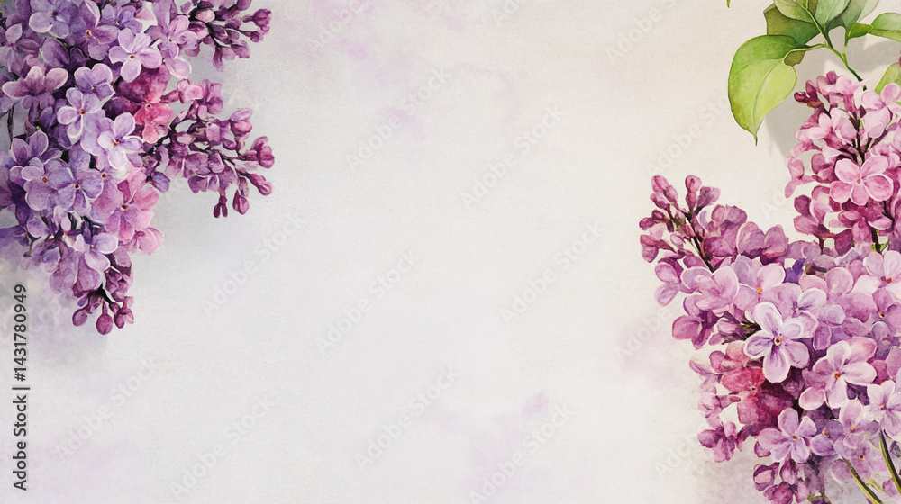 Elegant wedding invitation card background . Minimal hand painted watercolor Lilac flowers texture template background. Design for wedding, vip cover, poster, rsvp moderncard.Valentine's Day