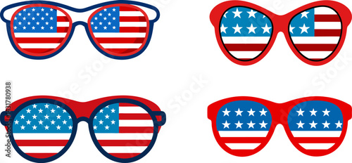 American flag sunglasses collection for independence day elements set