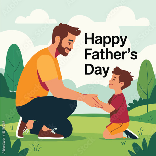 Happy fathers day illustration of father and son outdoor graphic design template