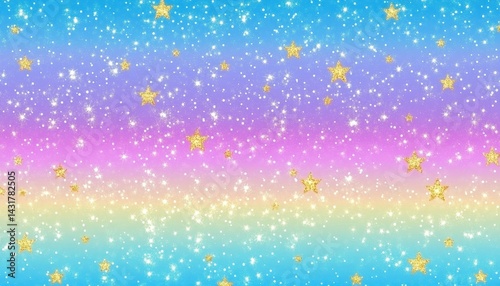 Pastel rainbow background with gold stars