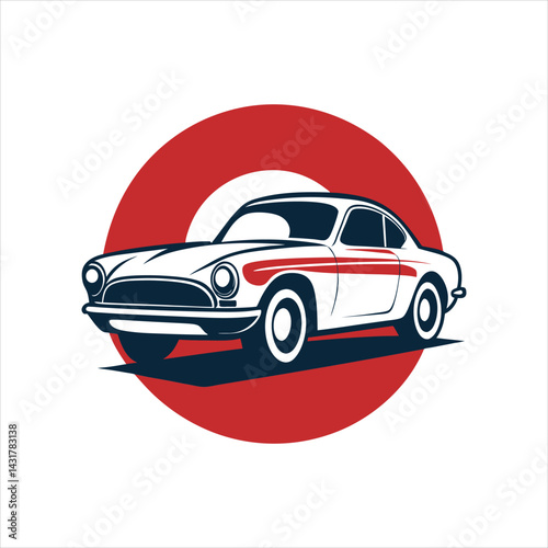 Classic Car Silhouette on Retro Vintage Vector Background