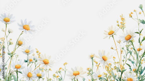 Elegant wedding invitation card background . Minimal hand painted watercolor Chamomile flowers texture template background. Design for wedding, vip cover, poster, rsvp moderncard.Valentine's Day

