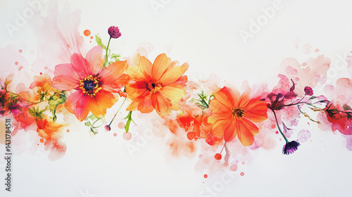 Elegant wedding invitation card background . Minimal hand painted watercolor Chamomile flowers texture template background. Design for wedding, vip cover, poster, rsvp moderncard.Valentine's Day