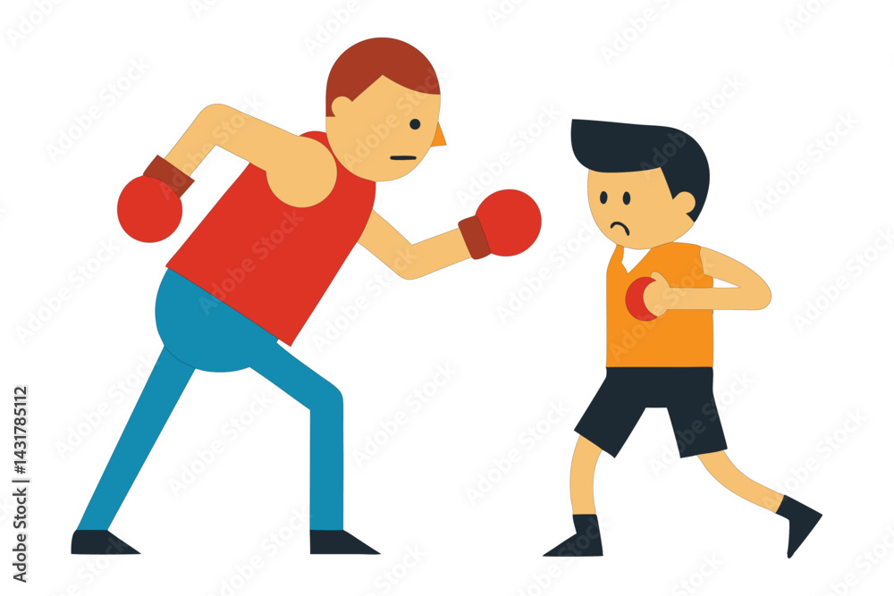 Cartoon Boxer Training with Coach Vector Illustration – White Background Cartoon Boxer Training with Coach Vector Illustration – White Background