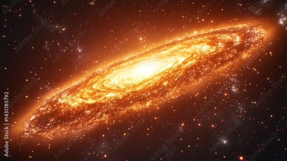 Fototapeta premium Fiery spiral galaxy in deep space