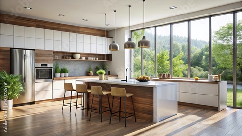 Wallpaper Mural Modern Minimalist Kitchen Island Design: 3D Rendered Stock Photo Torontodigital.ca